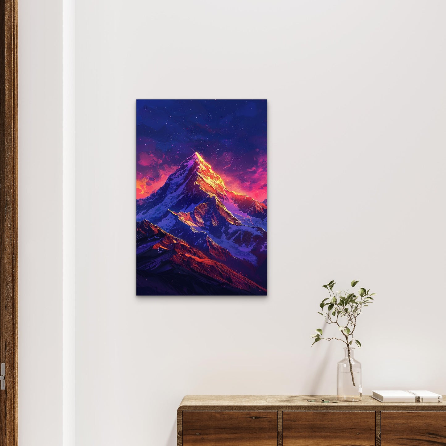 Purple Neon Mountain Peak Starry Art 40x60cm Metal Print Ready to Hang