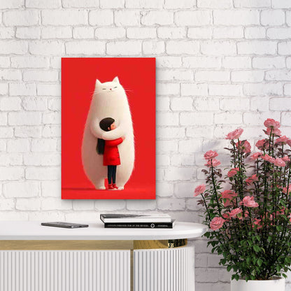 Cute & White Samoyed-Like Hug Friendship 60x90cm Metal Print Ready to Hang - Bella Home Decor