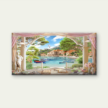Mediterranean Sea View Wall Art Canvas Office Home Room Framed 120x60cm