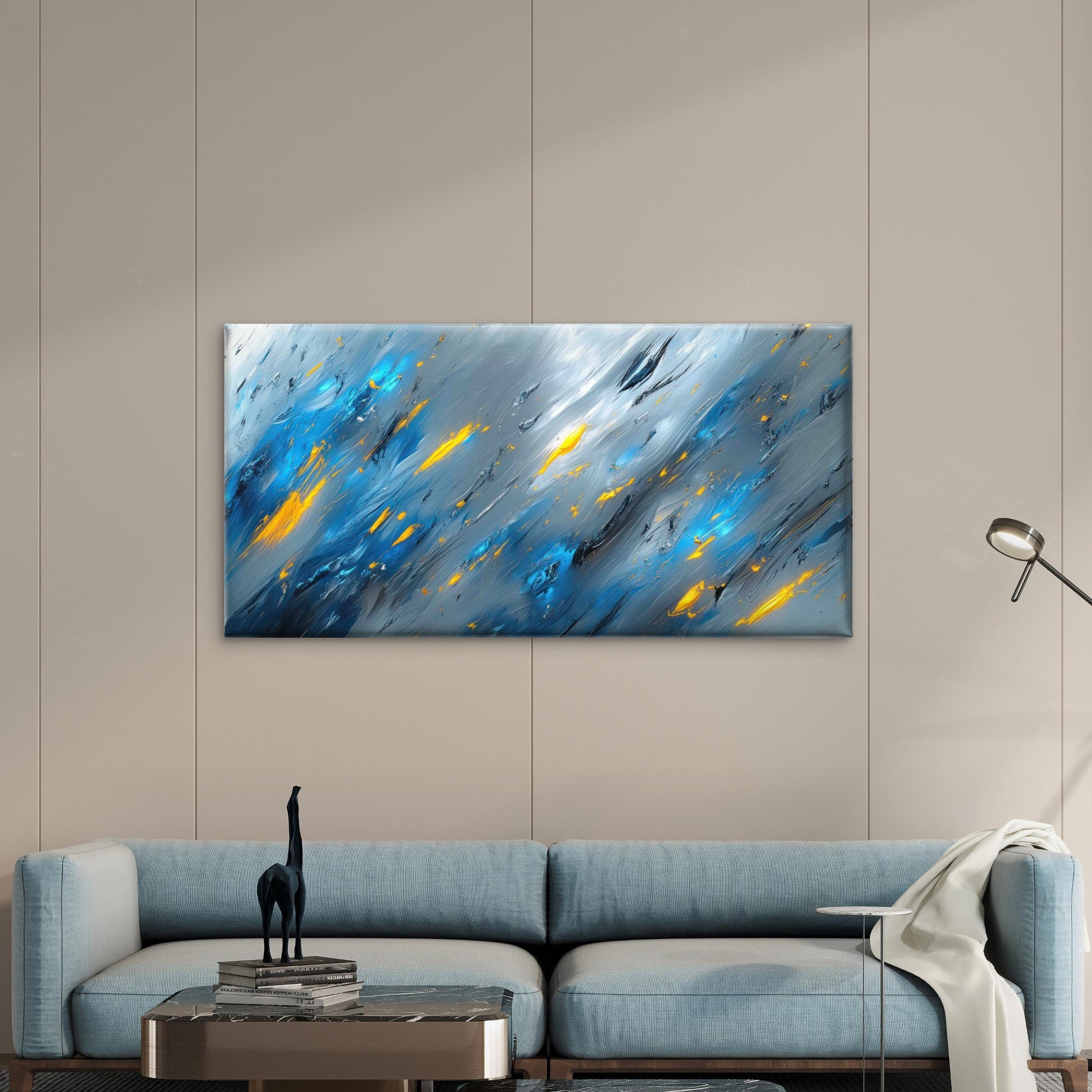 Aqueous Motion In Slate Wall Art Canvas Office Home Room Framed 120x60cm - Bella Home Decor