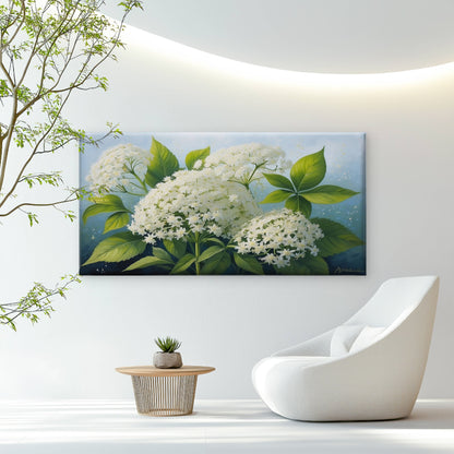 White Hydrangea Flower Art Wall Art Canvas Office Home Room Framed 120x60cm