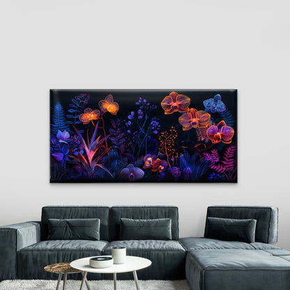 Neon Jungle Night Blooms Wall Art Canvas Office Home Room Framed 120x60cm