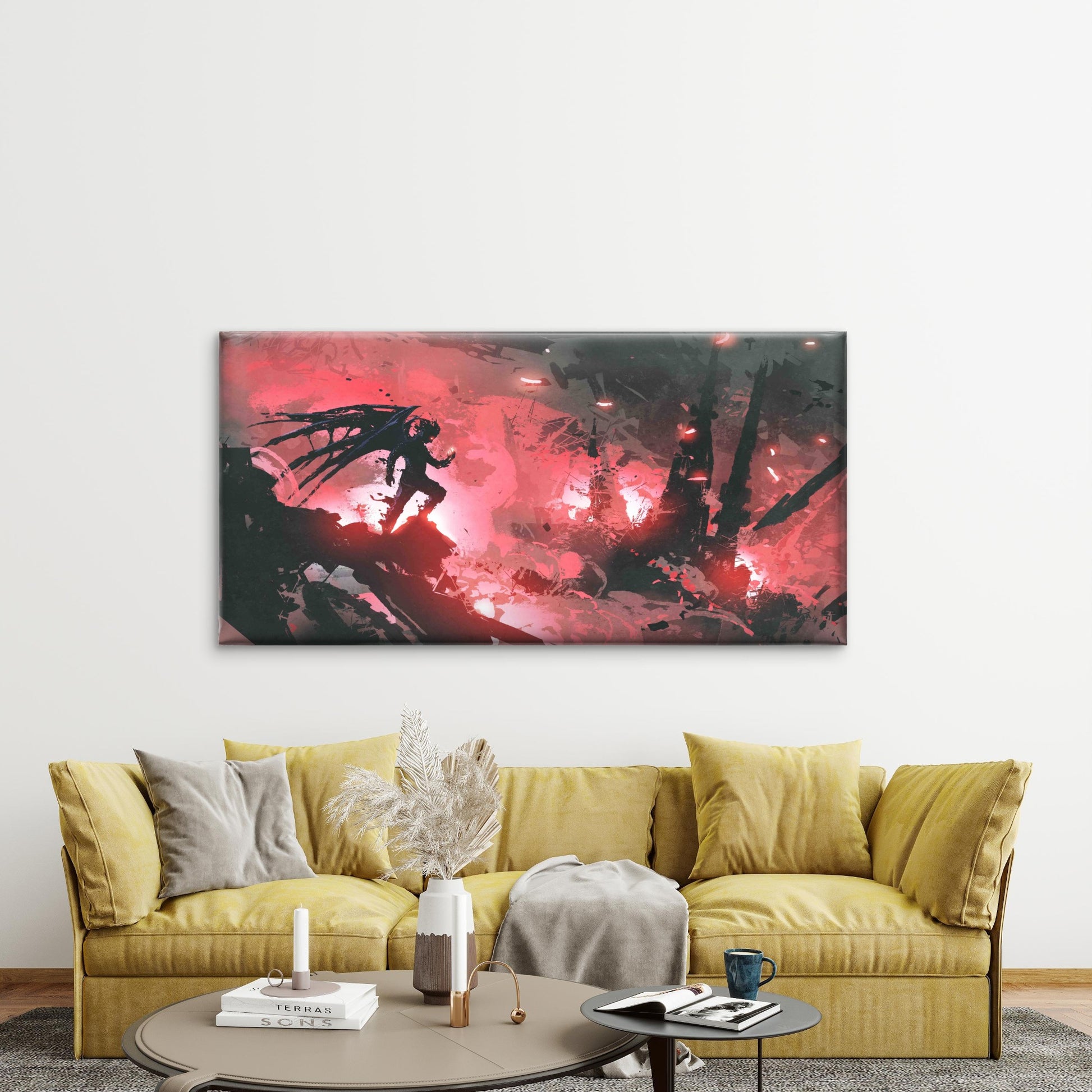 Devil Standing on Ruin Wall Art Canvas Office Home Room Framed 120x60cm - Bella Home Decor