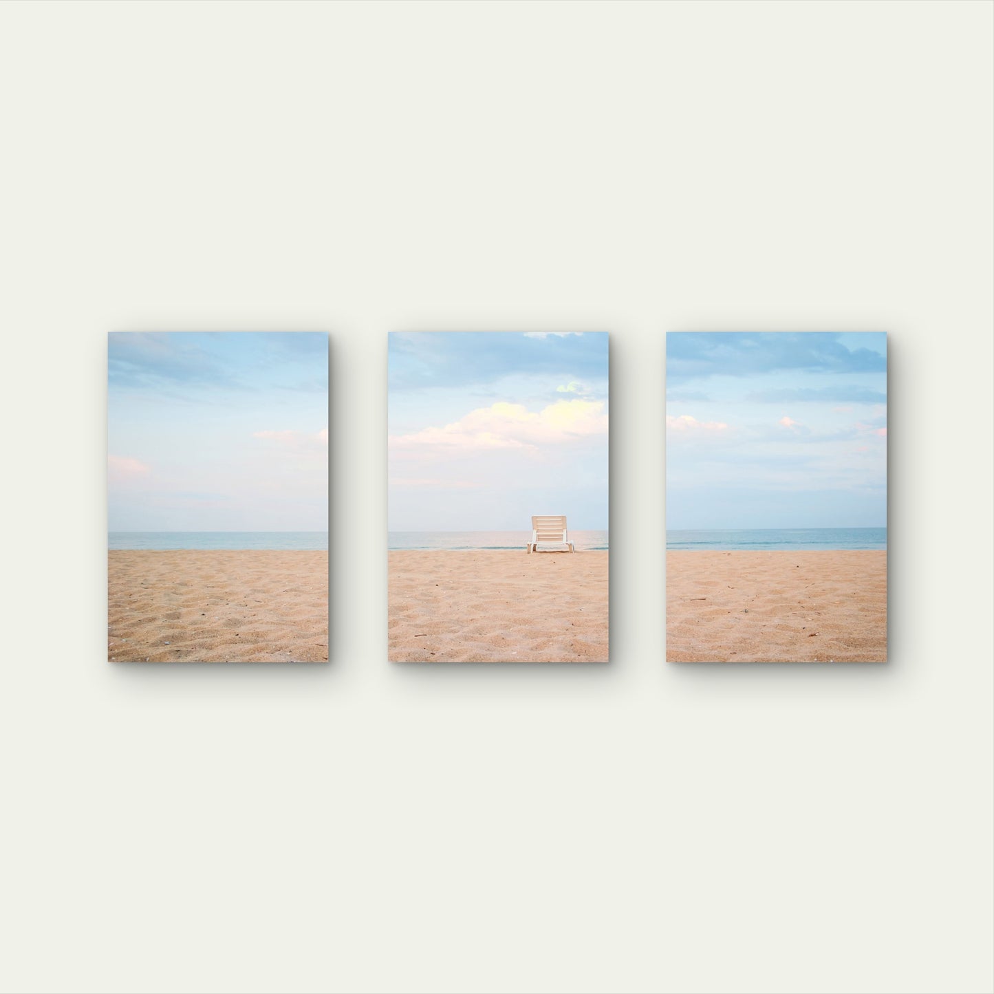 3pcs Coastal Beach Sand Ocean Chair  Wall Art Set Canvas Framed 60x90cm - High Quality Print 100% Australian Made Wall Canvas Ready to Hang