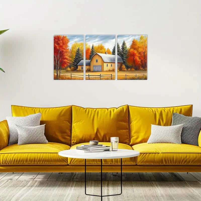 3pcs Autumn Countryside Landscape Metal Print Ready to Hang Art - Bella Home Decor