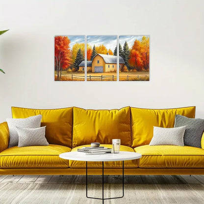 3pcs Autumn Countryside Landscape Metal Print Ready to Hang Art - Bella Home Decor