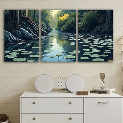 3pcs Pond Landscape Nature Painting Wall Art Set Canvas Framed 40x60cm - High Quality Print 100% Australian Made Wall Canvas Ready to Hang