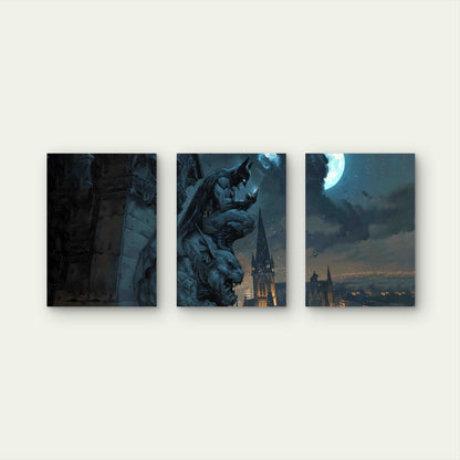 3pcs Gothic Vigilante Gargoyle Art Metal Print Ready to Hang Art