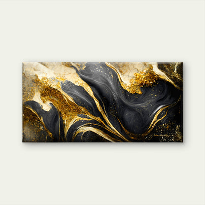 Black Gold Marble Swirl Wall Art Canvas Office Home Room Framed 120x60cm