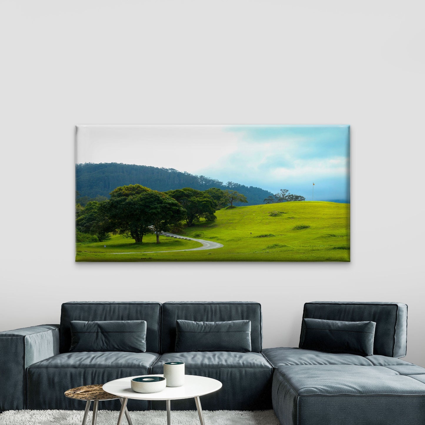 GREEN HILLS WINDING ROAD Wall Art Canvas Office Home Room Framed 120x60cm