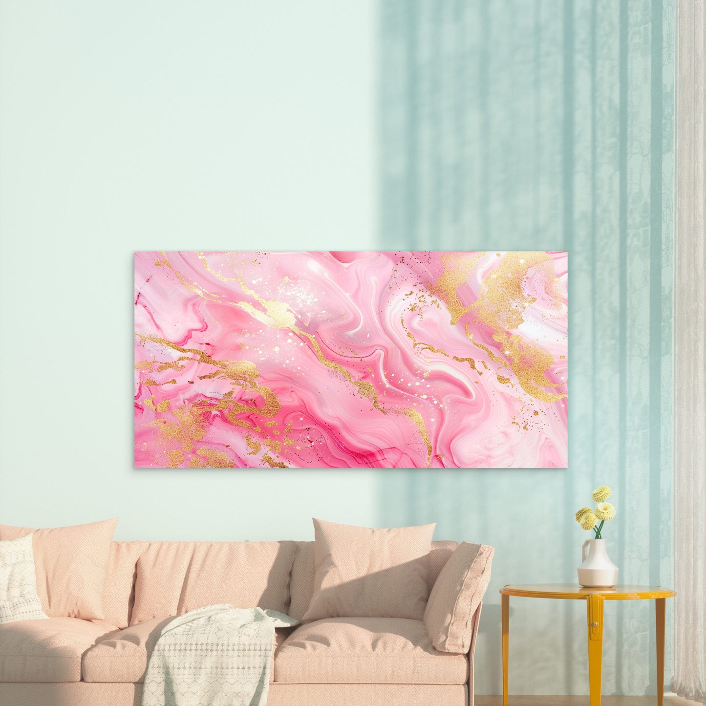 Rosy Tides Gilded Dreams Wall Art Canvas Office Home Room Framed 120x60cm - Bella Home Decor