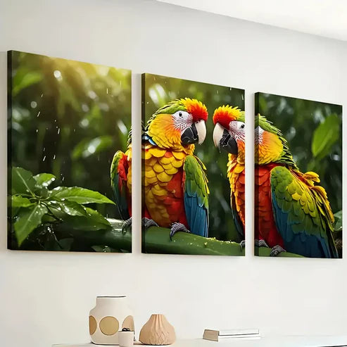 3pcs Close-Up Images of Parrot Bird Parrot Wall Art Set Canvas Unframed - High Quality Print 100% Australian Made Wall Canvas - Bella Home Decor