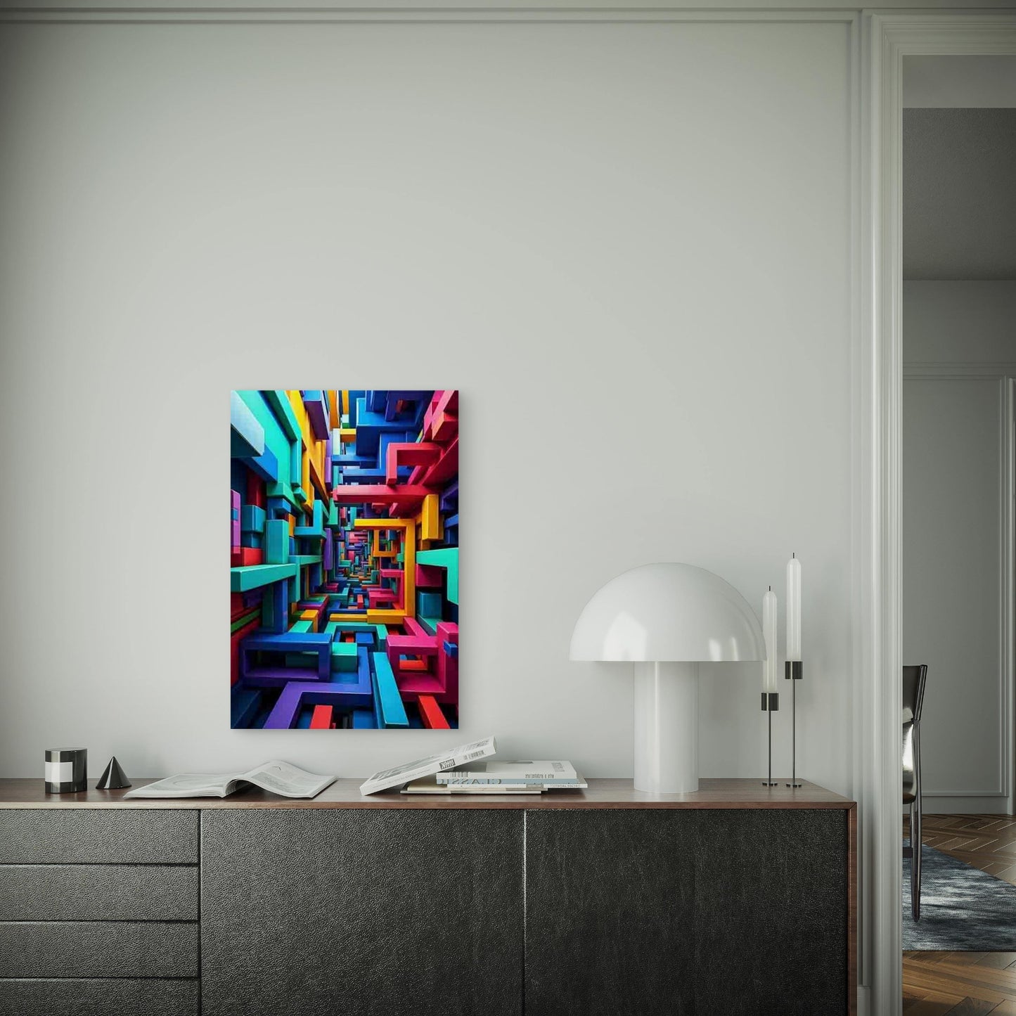 Colorful Cubic Labyrinth 60x90cm Metal Print Ready to Hang