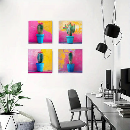 4pcs  Cactus vase Themed Elegant   CE  Wall Art Canvas Framed
