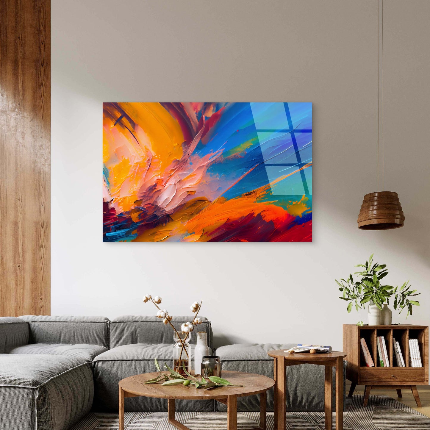 Blue Orange Paint Splash Brush Wave  Acrylic Glass Printing Wall Art Australian Made Quality