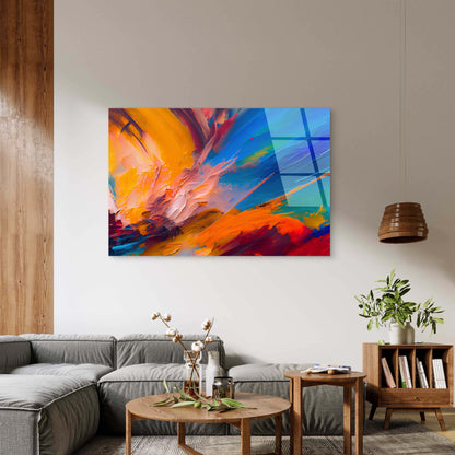 Blue Orange Paint Splash Brush Wave  Acrylic Glass Printing Wall Art Australian Made Quality