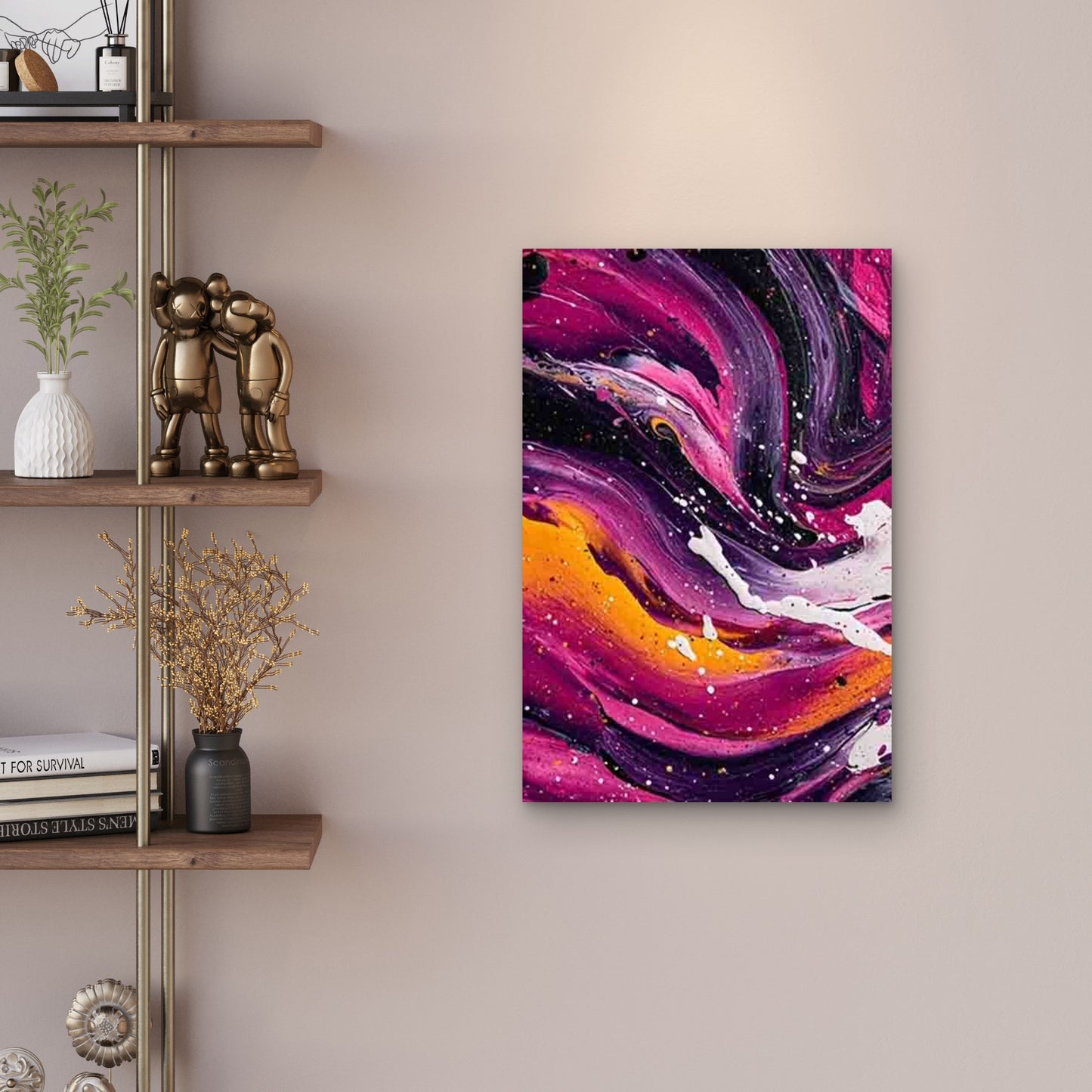 Pink Black Purple Golden White Cosmic Swirls 60x90cm Metal Print Ready to Hang
