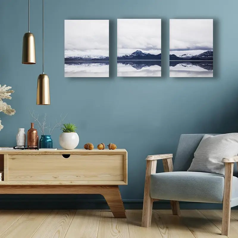 3pcs Snowy Mountain Lake Reflection Metal Print Ready to Hang Art