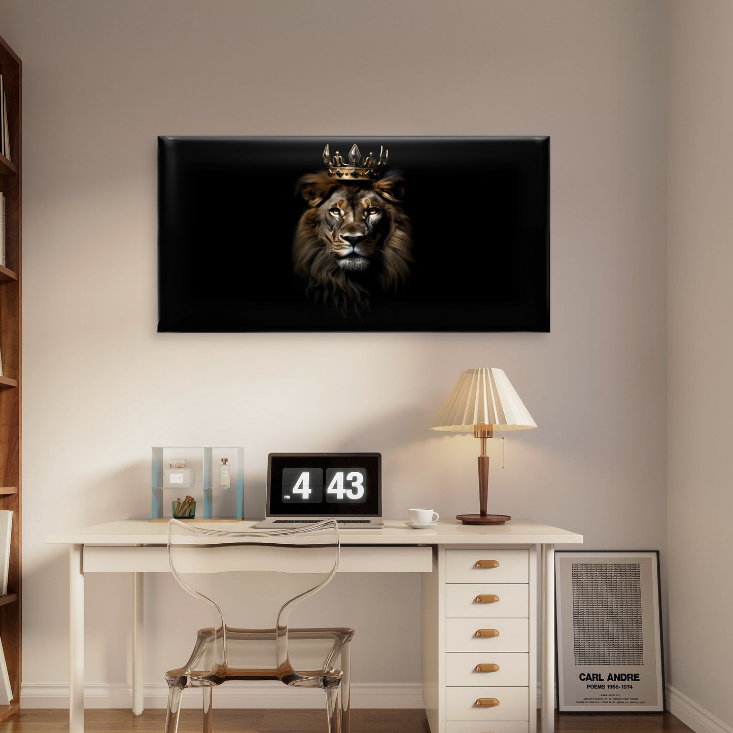 The King Lion with Crown Wall Art Canvas Office Home Room Framed 120x60cm