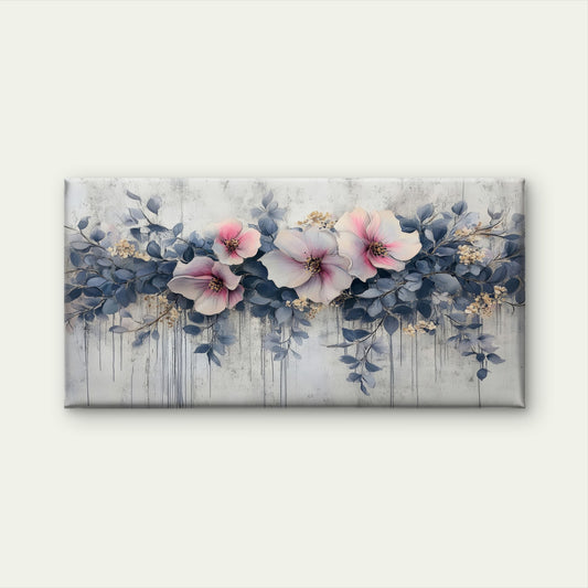 Abstract Pink Flower Blue Foliage Wall Art Canvas Office Home Framed 120x60cm