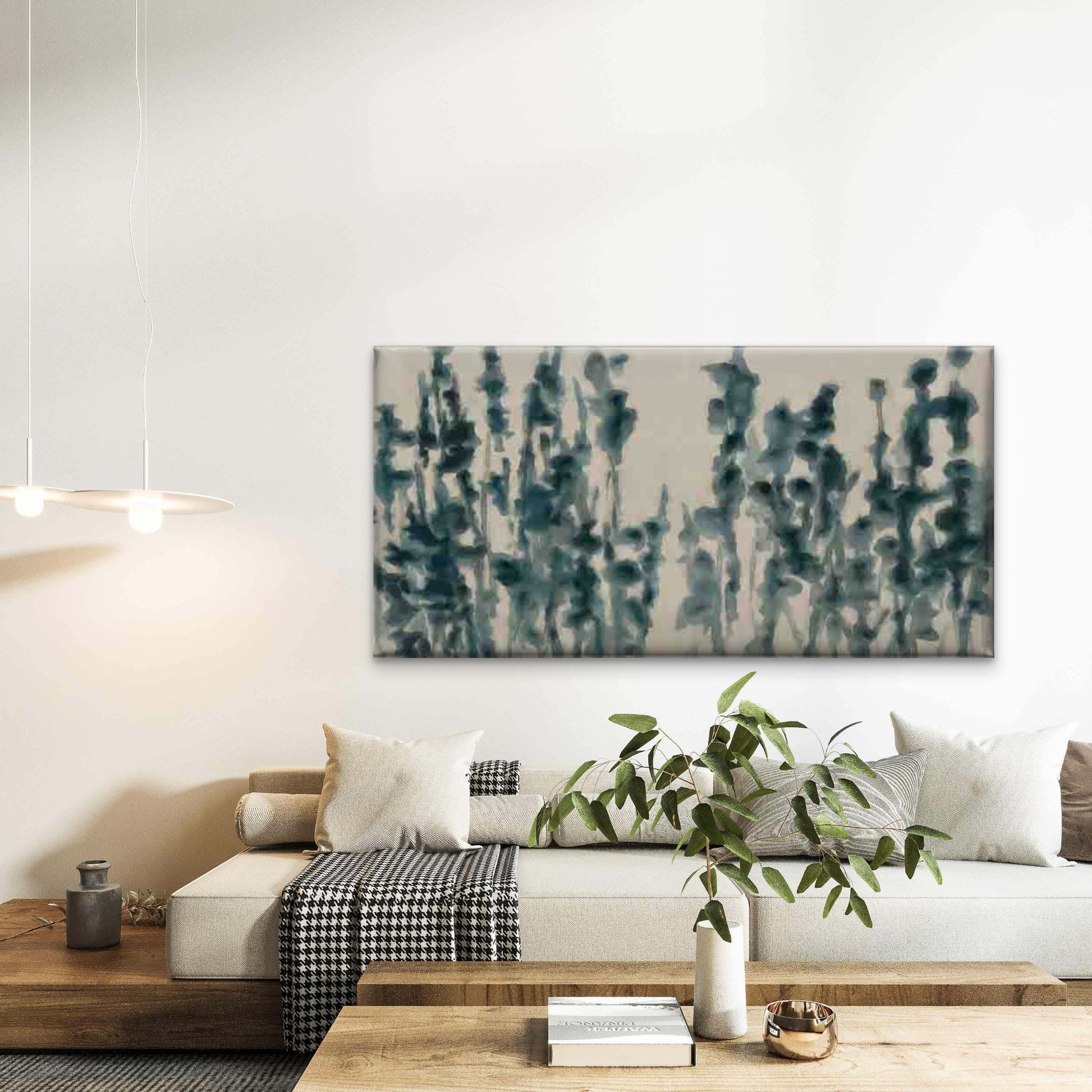 Abstract Blue Floral Silhouette Wall Art Canvas Office Home Room Framed 120x60cm - Bella Home Decor