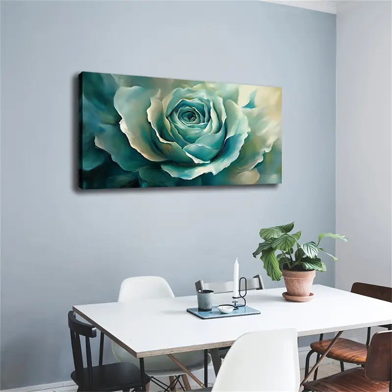 Turquoise Rose Modern Minimalist Wall Art Canvas Office Home Room Framed 120x60cm - Bella Home Decor