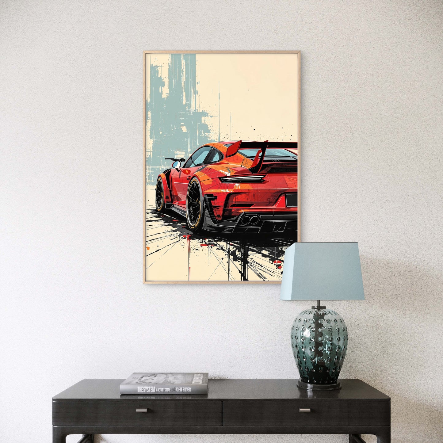 Red Porsche GT3 Sports Car Abstract Geometric   Premium quality Poster print choose your sizes