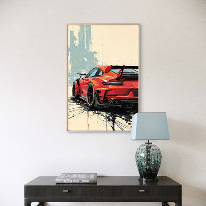 Red Porsche GT3 Sports Car Abstract Geometric   Premium quality Poster print choose your sizes