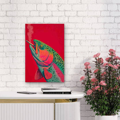 Surreal Art of a Smoking Fish 60x90cm Metal Print Ready to Hang - Bella Home Decor