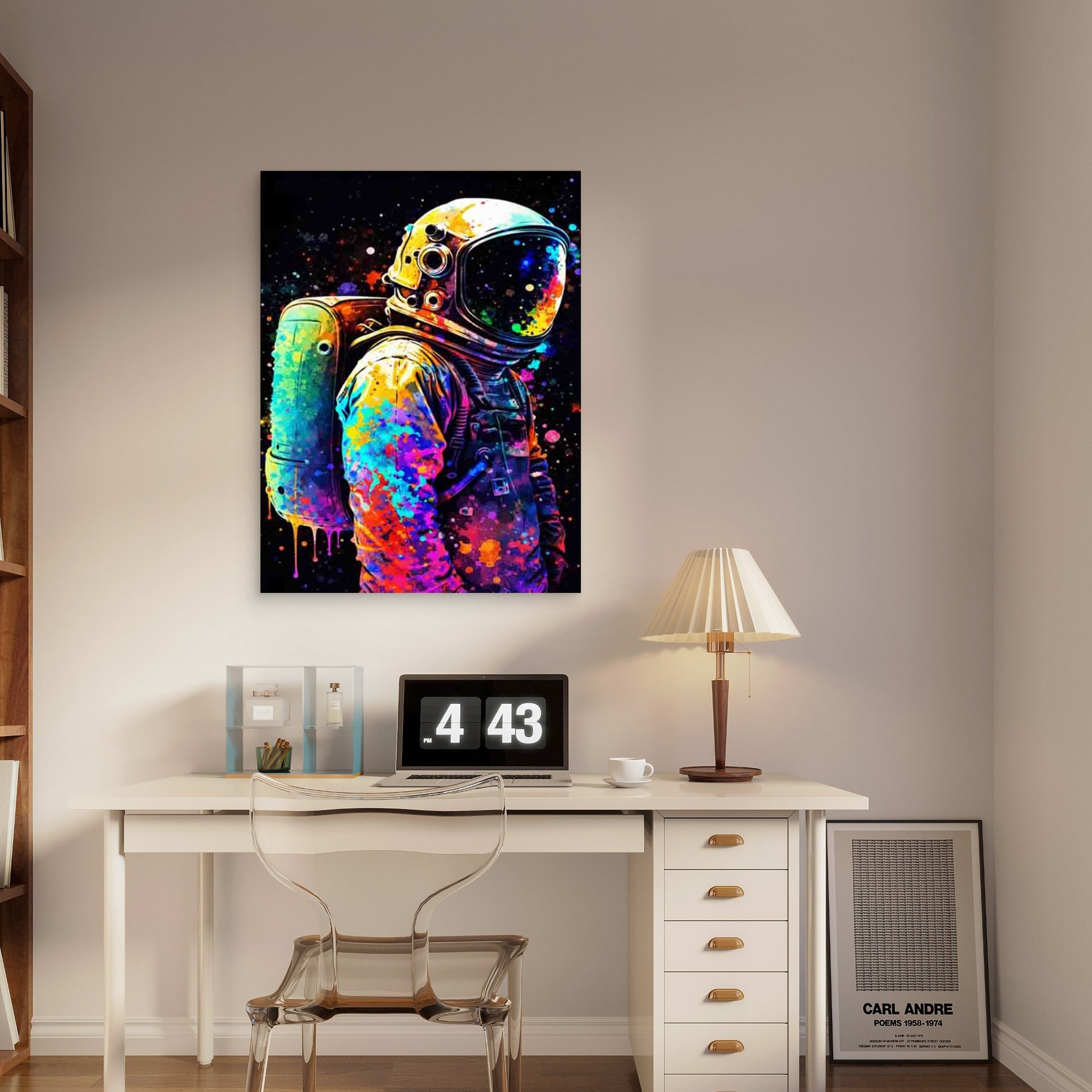 Astronaut Retro Space-Themed Art with Helmet 60x90cm Metal Print Ready to Hang