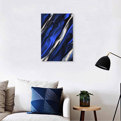 Blue and White Abstract Painting on Black Background 40x60cm Metal Print Ready to Hang