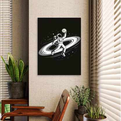 Astronaut Playing Basketball 40x60cm Metal Print Ready to Hang - Bella Home Decor