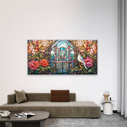White Bird Floral Arch Wall Art Canvas Office Home Room Framed 120x60cm