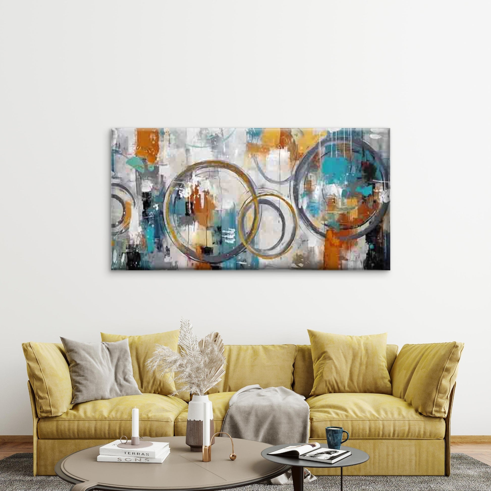 Featuring Circles And Dots Wall Art Canvas Office Home Room Framed 120x60cm - Bella Home Decor