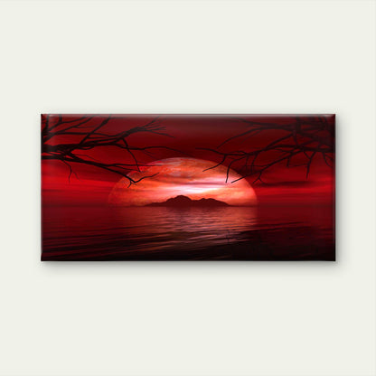Moon Setting Over An Island Wall Art Canvas Office Home Room Framed 120x60cm