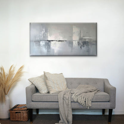 Grey Neutral Palette Knife Painting Wall Art Canvas Office Home Framed 120x60cm