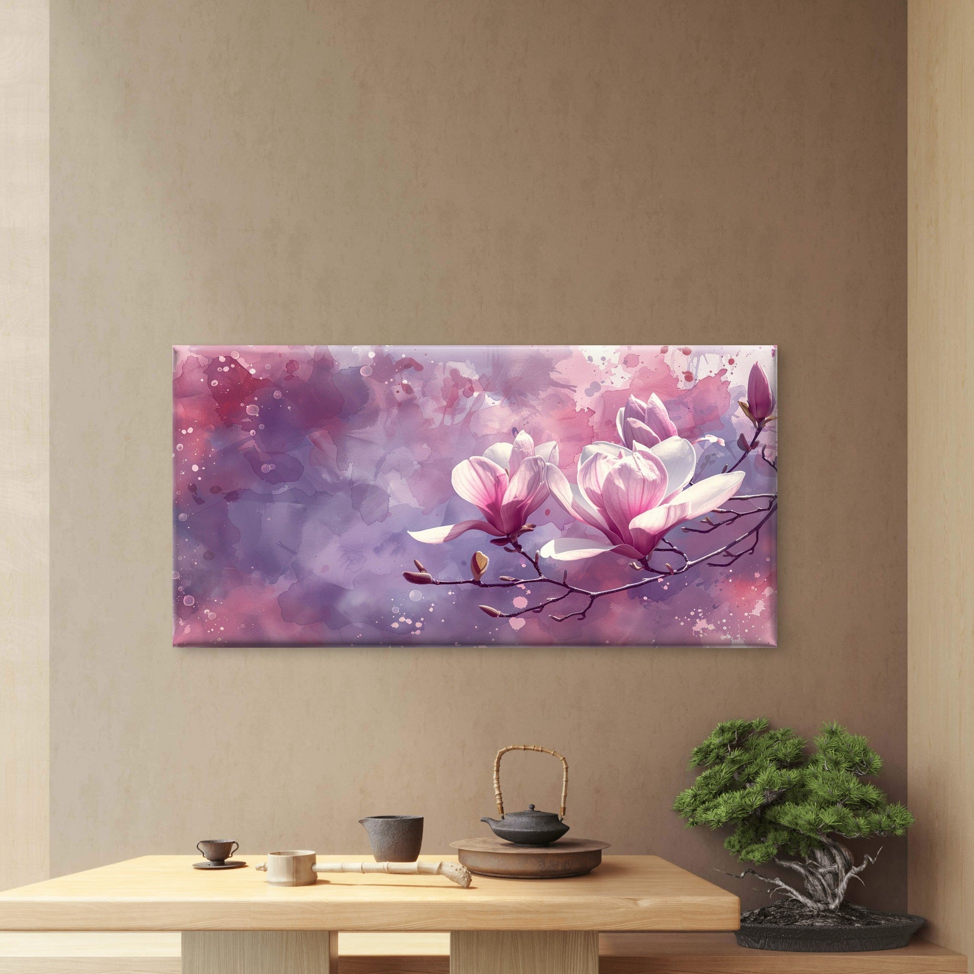 Blossoms in Purple Mist Wall Art Canvas Office Home Room Framed 120x60cm - Bella Home Decor