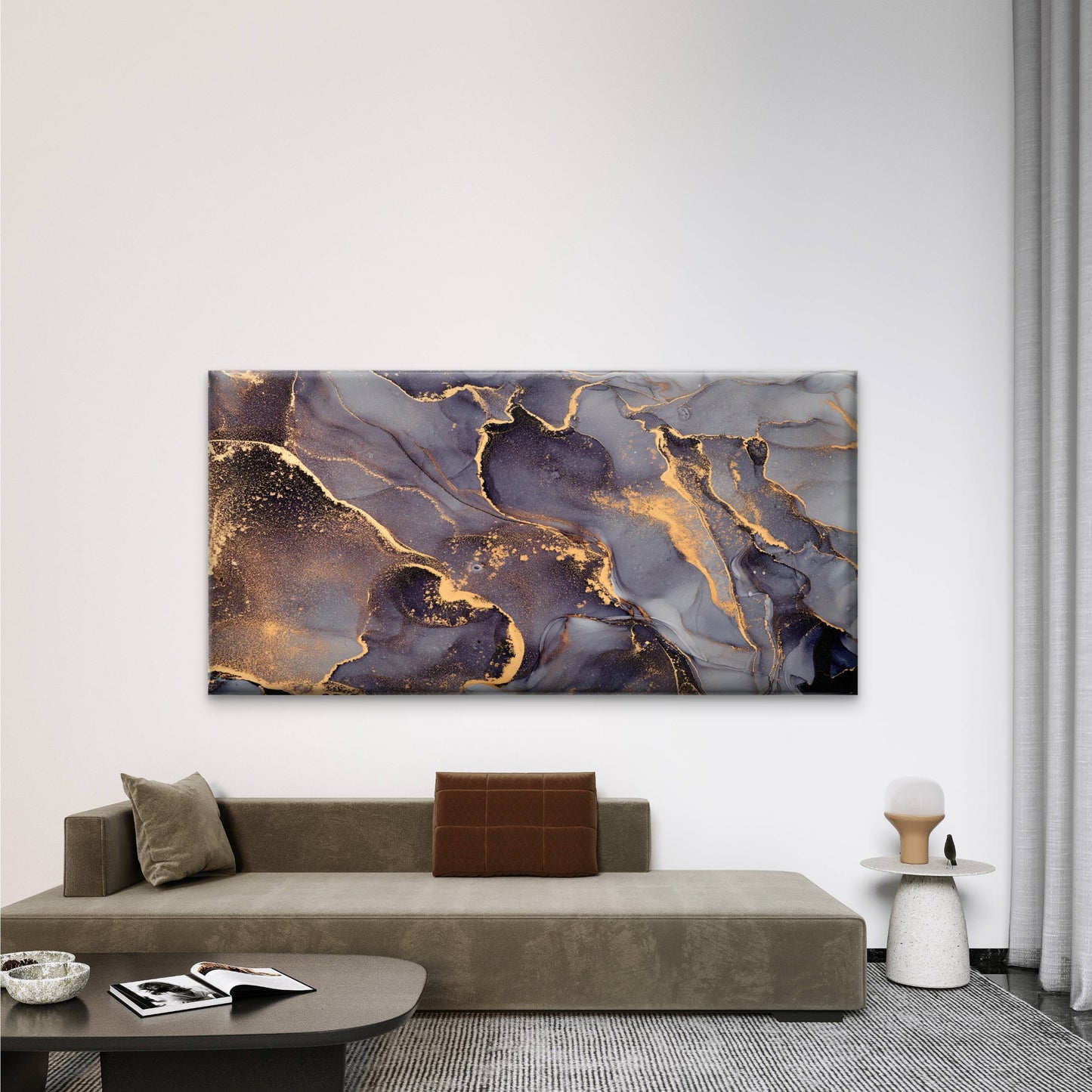 Abstract Gold And Grey Flow Wall Art Canvas Office Home Room Framed 120x60cm