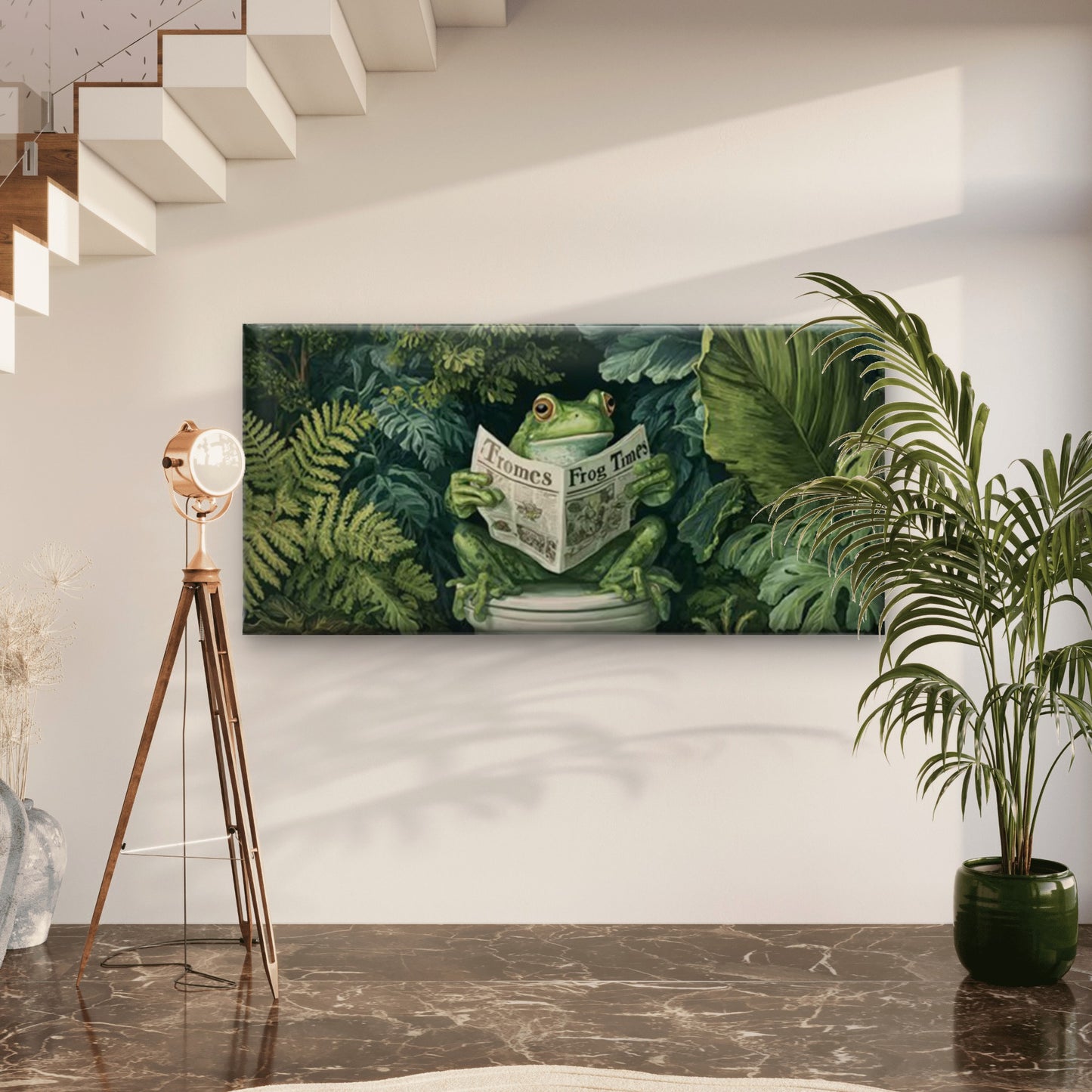 Funny Frog Reading Newspaper Wall Art Canvas Office Home Room Framed 120x60cm