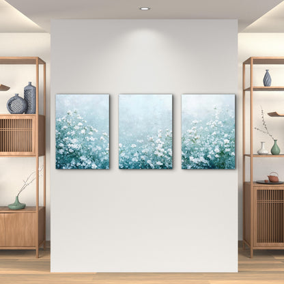 3pcs Misty Teal Meadow Full Of Wildflowers Wall Art Set Canvas Framed 60x90cm - High Quality Print 100% Australian Made Wall Canvas Ready to Hang - Bella Home Decor