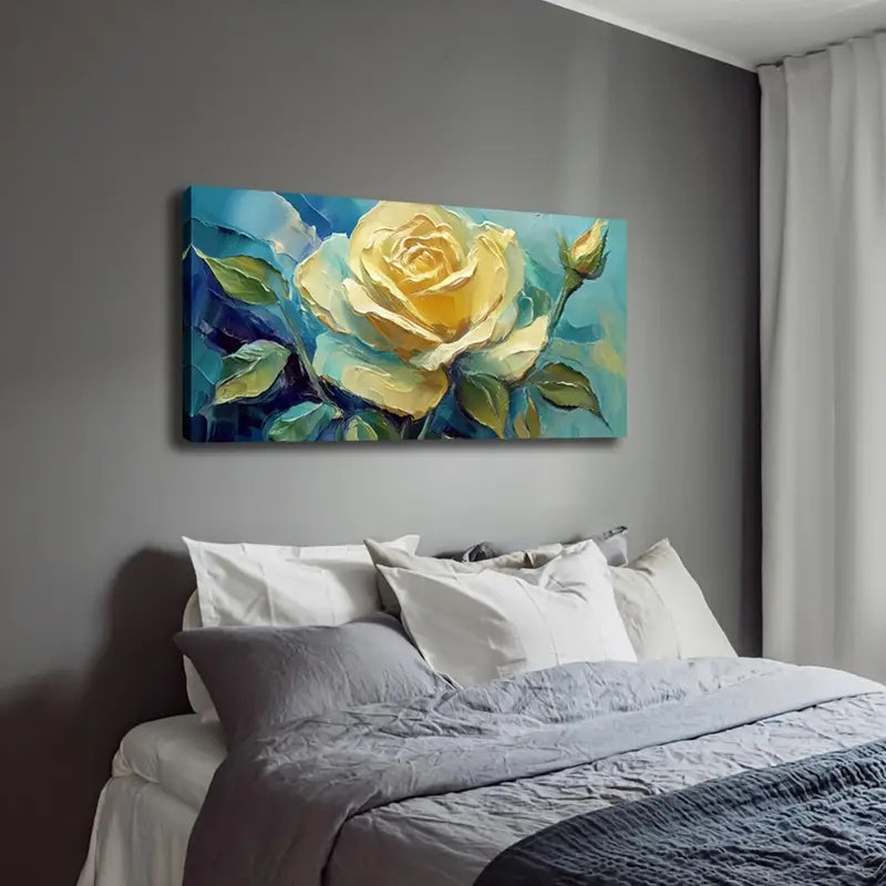Blooming Yellow Rose Wall Art Canvas Office Home Room Framed 120x60cm - Bella Home Decor