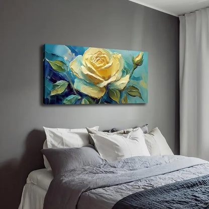 Blooming Yellow Rose Wall Art Canvas Office Home Room Framed 120x60cm - Bella Home Decor
