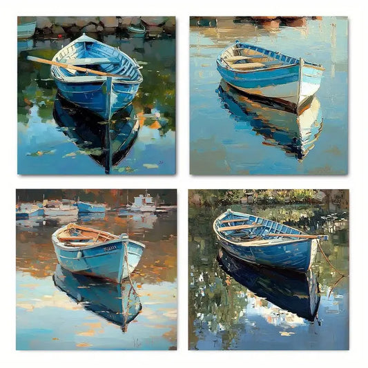 4pcs Boat for home ideal for bedroom    Wall Art Canvas Framed