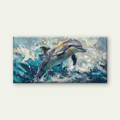 Ocean Waves & Jumping Dolphin Wall Art Canvas Office Home Room Framed 120x60cm
