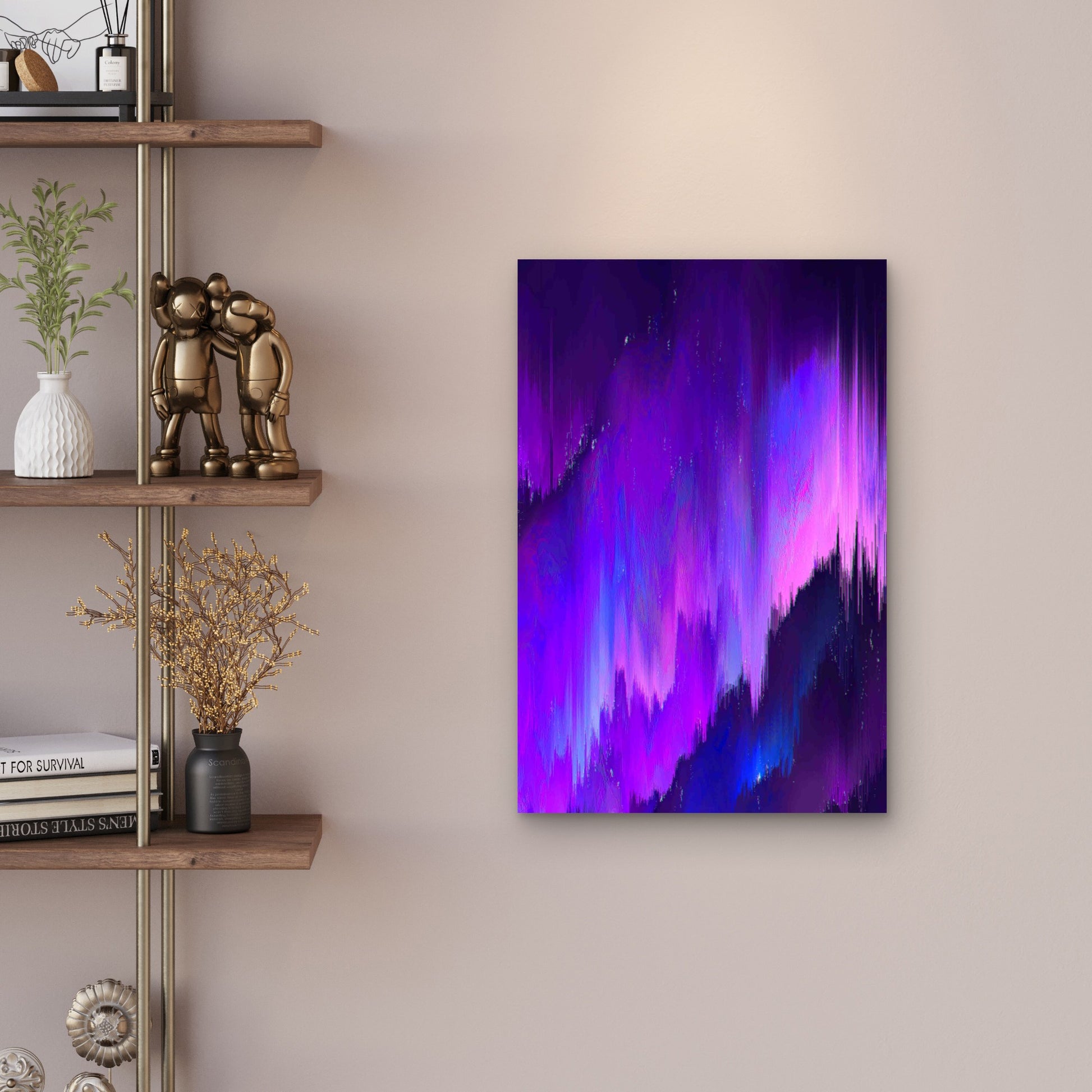 Abstract Purple And Blue Glitch Art Metal Print Ready to Hang - Bella Home Decor