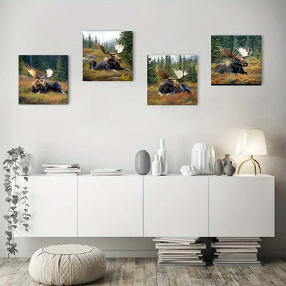 4pcs Moose Deer Fores Elegant Wall Art Canvas Framed