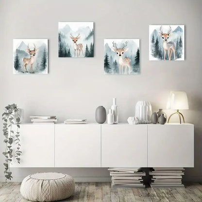 4pcs Deer In The Woods Canvas  Wall Art Canvas Framed
