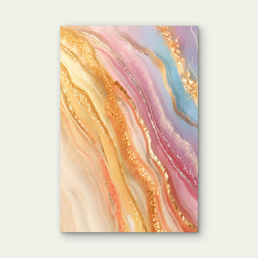 Abstract Agate Gold Veins Pastel Flow 40x60cm Metal Print Ready to Hang