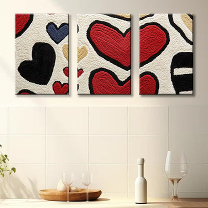 3pcs Red and black love Illustration Wall Art Set Canvas Framed 40x60cm - High Quality Print 100% Australian Made Wall Canvas Ready to Hang
