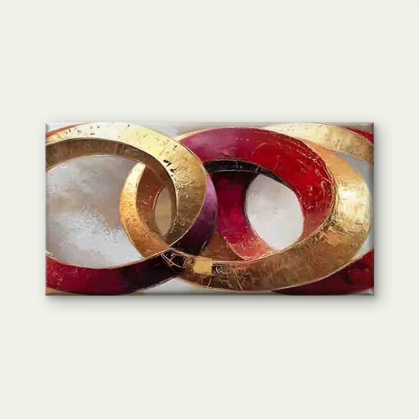 Red and Golden Interwoven Circl Wall Art Canvas Office Home Room Framed 120x60cm - Bella Home Decor